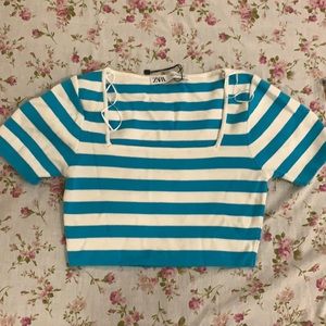 Zara blue and white stripped crop top